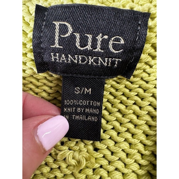 PURE Handknit Artsy Cardigan Sweater Lime Green Wood Buttons - Picture 5 of 6